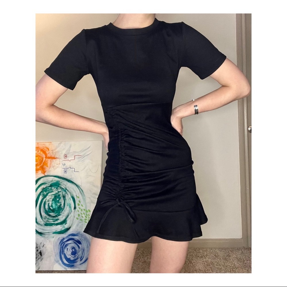 🖤 Thank You Black Ruched Mini Short Sleeve Dress 🖤